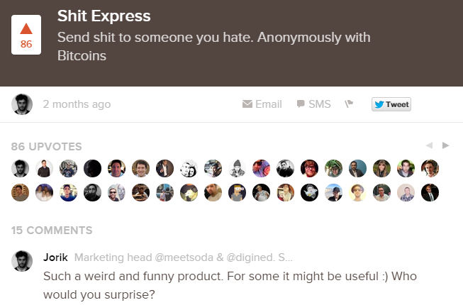 Shitexpress was mentioned on Product Hunt